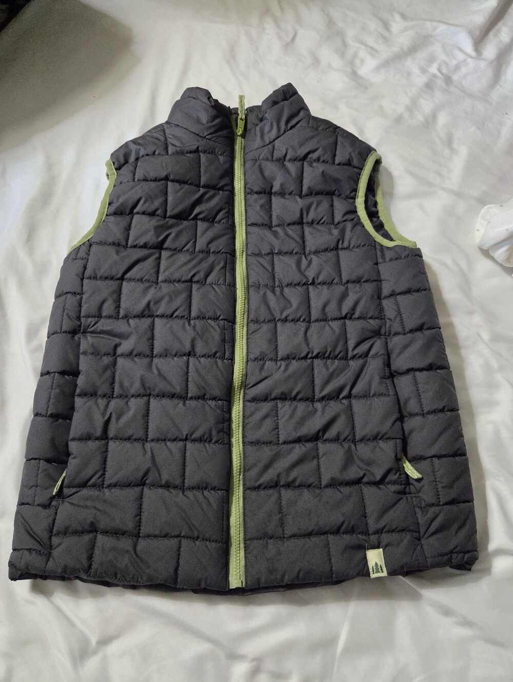 Kids Quilted Charcoal Puffer Vest with Green Trim